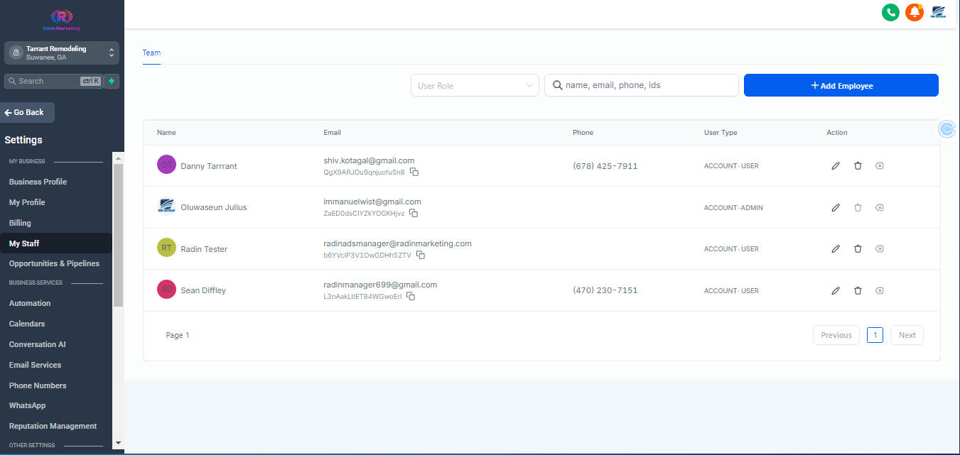 TARRANT REMODELING CONTACT LIST